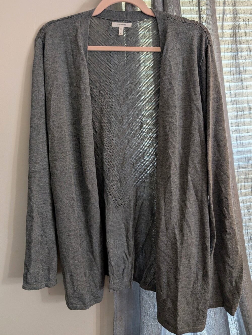 Maurices Grey Knit Sheer Back Cardigan Sweater Size XL